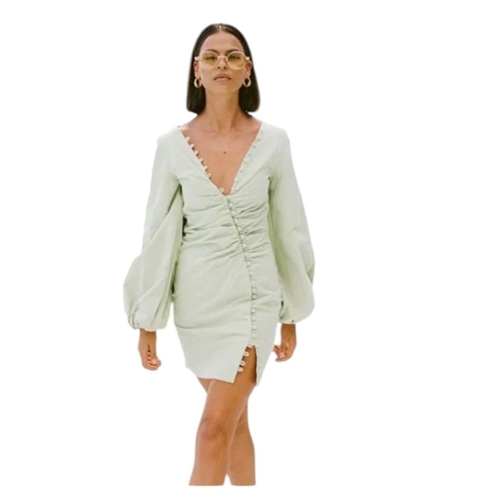 Sabo Skirt Green Puff Sleeve Ruched Mini Dress | XXS - Picture 2 of 6